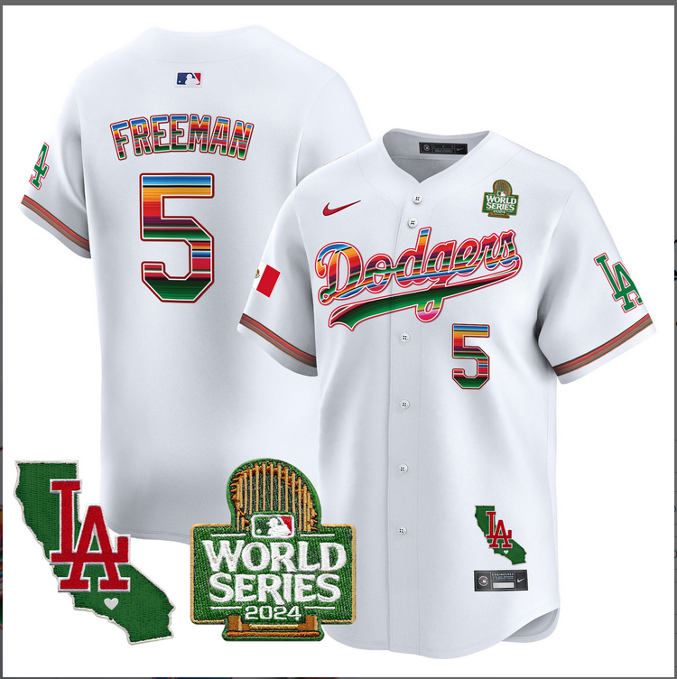 Men MLB Mexico Los Angeles Dodgers #5 Freeman white 2024 World Series Champions Patch Jersey 20241105->los angeles dodgers->MLB Jersey
